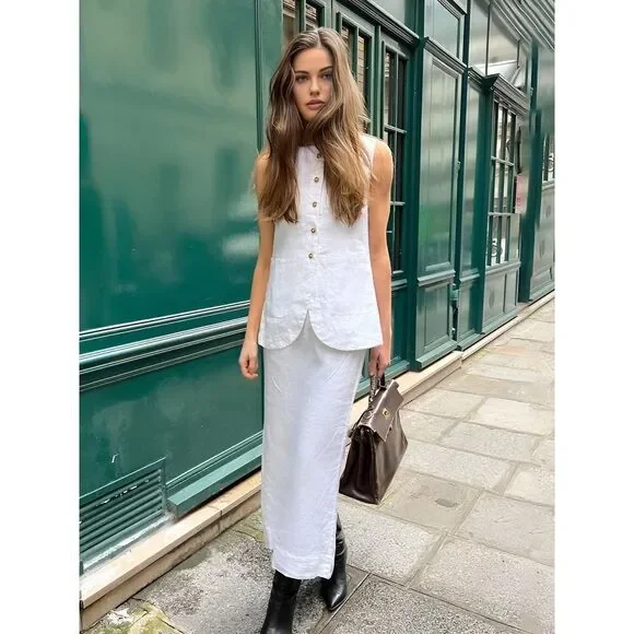 Commense Cotton Blends‎ Skirt Set white size S/4 - Picture 4 of 5